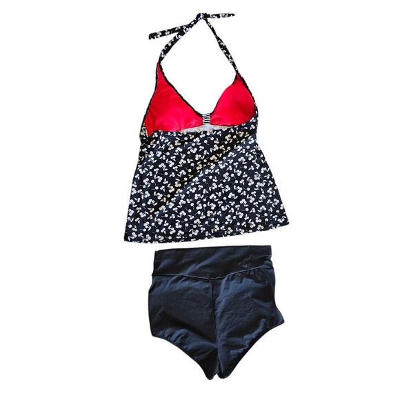 Hobie Cherry Halter Tankini & High Waisted Brief Bikini Set Black Size XL - Picture 2 of 5